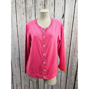 ALK Women's 14 Boden Pink & Orange Button Front Cotton Blend Cardigan Sweater